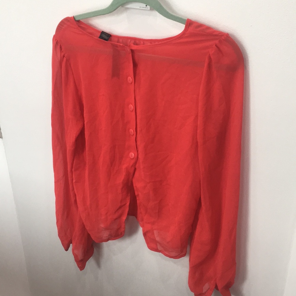 Sheer Red Shirt with Button Back Detail